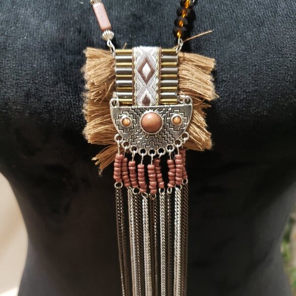 Bohemian Tribal Tassel Beaded Chain Pendant Necklace Punk with Lobster Clasp - Picture 4 of 7